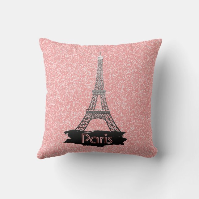 Girly Pink Eiffel Tower Glitter French Paris Cushion Zazzle