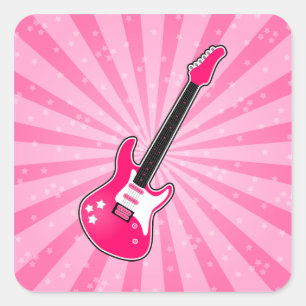 Girly Pink Electric Guitar Square Sticker
