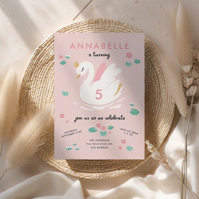girly pink elegant swan children's  invitation (Creator Uploaded)