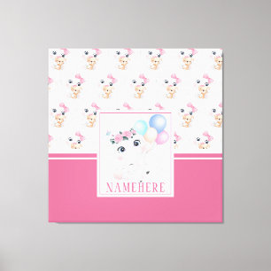 Girly Pink Elephant with Bow and Balloon Pattern Canvas Print