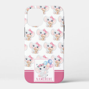 Girly Pink Elephant with Bow and Balloon Pattern iPhone 12 Mini Case