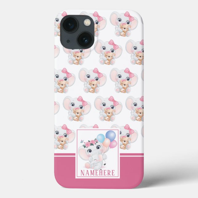 Girly Pink Elephant with Bow and Balloon Pattern Case-Mate iPhone Case (Back)