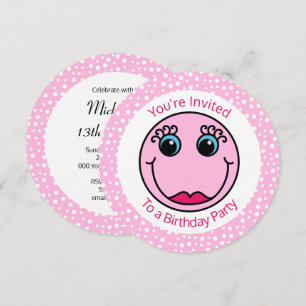 Girly Pink Emoji Face Birthday Party Invitation