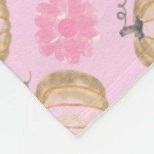Girly Pink Fall Pumpkin and Flower Fleece Blanket