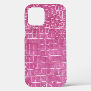 Girly Pink Faux Crocodile Leather iPhone 12 Case