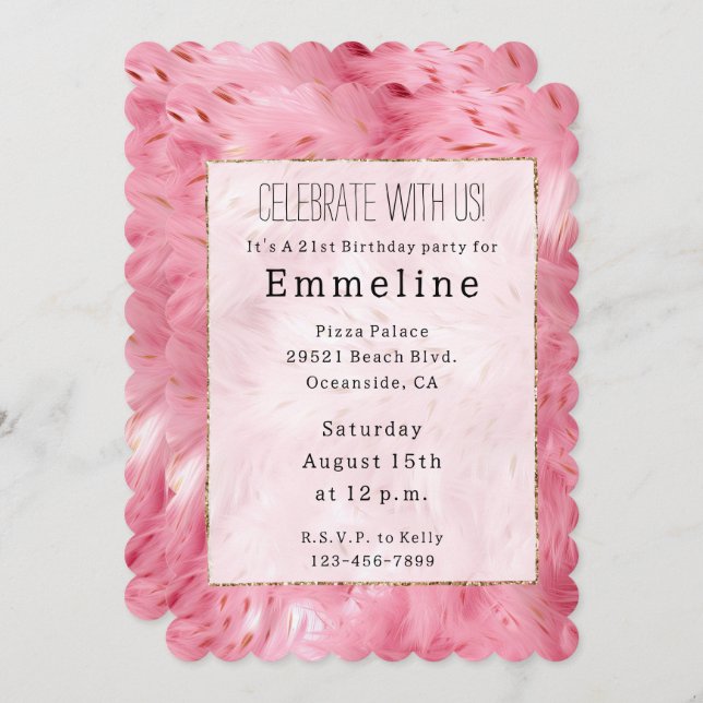 Girly Pink Faux Fur Invitation (Front/Back)