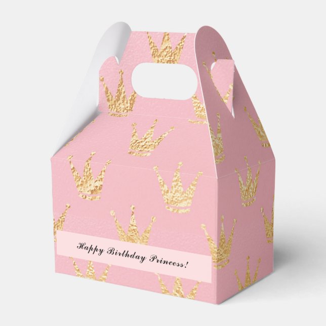 Girly Pink Faux Gold Princess Birthday Favour Box (Front Side)