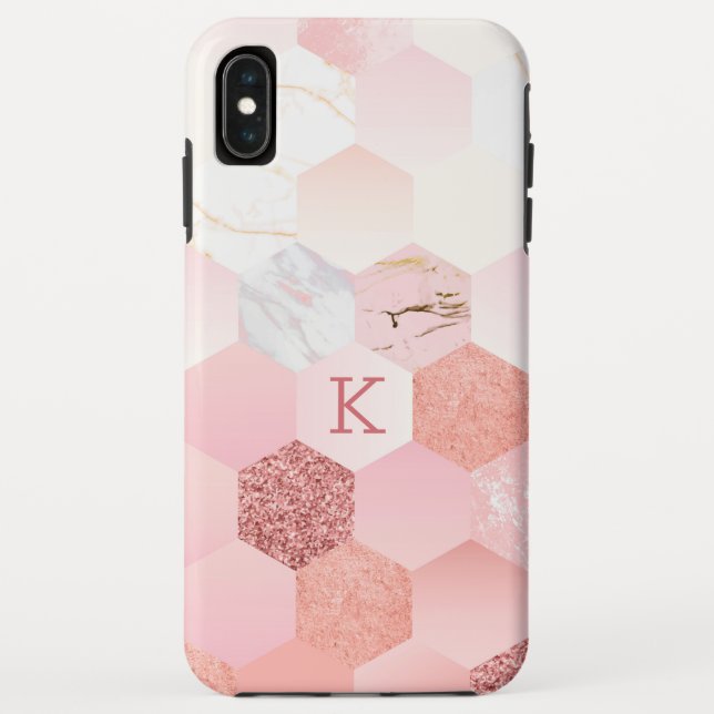 Girly pink faux marble geometric pattern Case-Mate iPhone case (Back)
