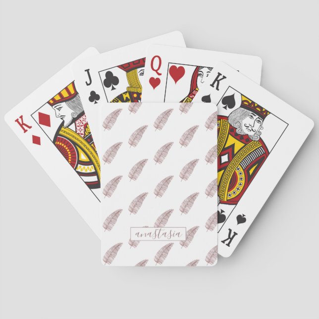 Girly Pink Feather Pattern Classic Playing Cards (Back)