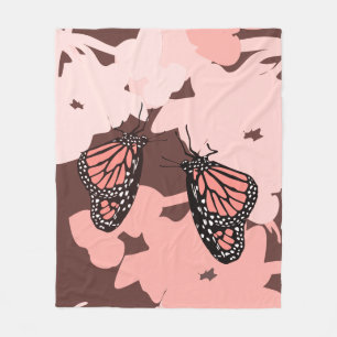 Girly Pink Feeding Monarch Butterfly Pair Fleece Blanket