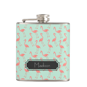 Girly Pink Flamingo Pattern   Add Your Name Hip Flask