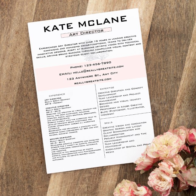 Girly Pink Floral Aesthetic Art Director Resume Custom Letterhead (Creator Uploaded)