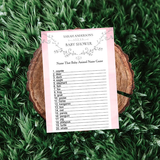 Girly Pink Floral Baby Shower Animal Name Game (Creator Uploaded)