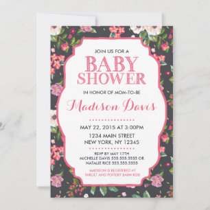 Girly Pink Floral Baby Shower Invitations