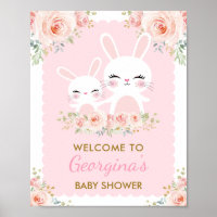 Girly Pink Floral Bunny Baby Shower Cute Rabbit
