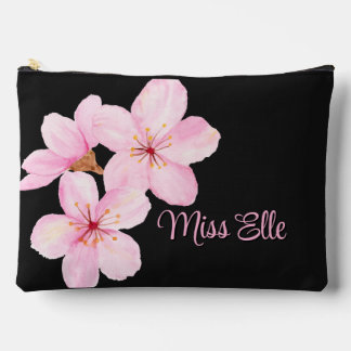 Girly Pink Floral Custom Accessory Pouch