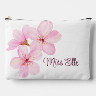 Girly Pink Floral Custom Accessory Pouch