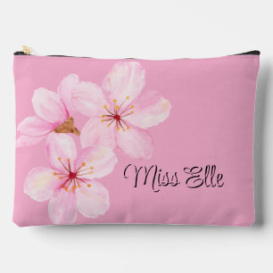 Girly Pink Floral Custom Accessory Pouch