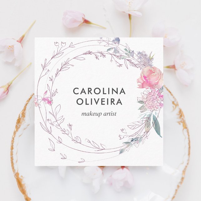Girly Pink Floral Elegant Square Business Card (Creator Uploaded)