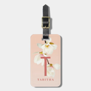 girly pink floral magnolia modern personalised luggage tag