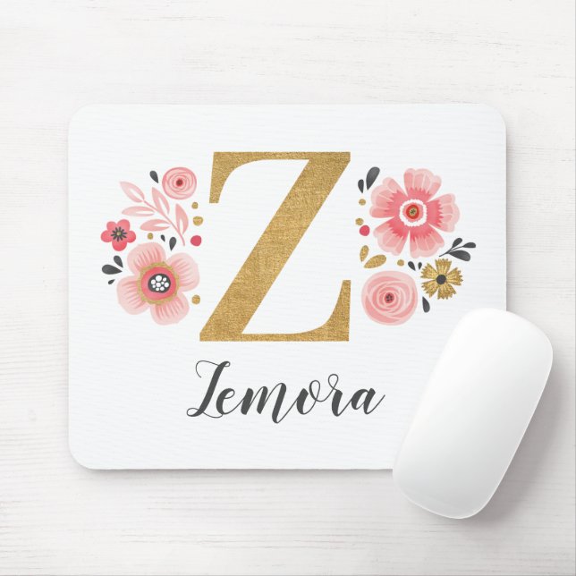 Girly Pink Floral Monogram Letter Z Mouse Mat (With Mouse)