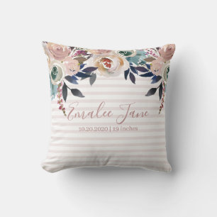 Girly Pink Floral Newborn Baby Personalised Cushion
