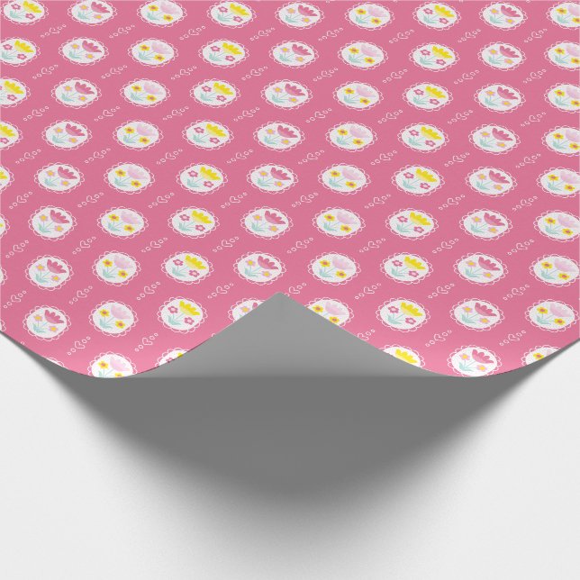 Girly Pink Floral Pattern Wrapping Paper (Corner)