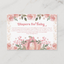 Girly Pink Floral Pumpkin Diapers For Baby Shower Enclosure Card