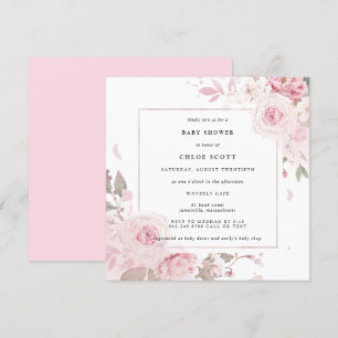Girly Pink Floral Watercolor Baby Shower Invitation