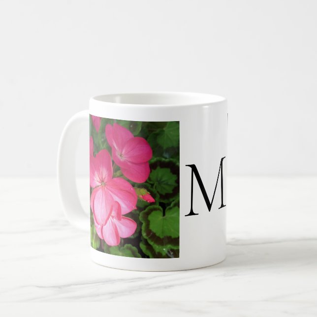 Girly Pink Flower Photo Monogram  Coffee Mug (Front Left)
