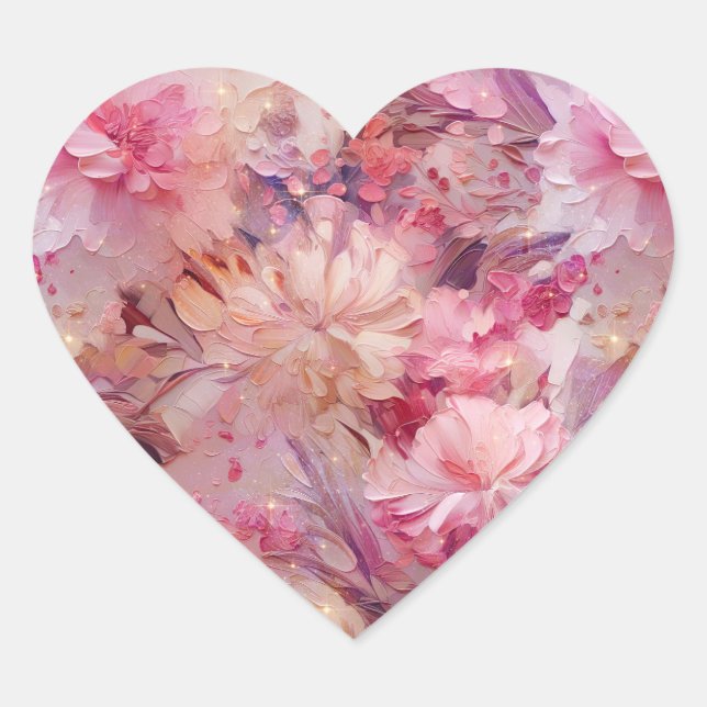Girly Pink Flowers Heart Sticker (Front)