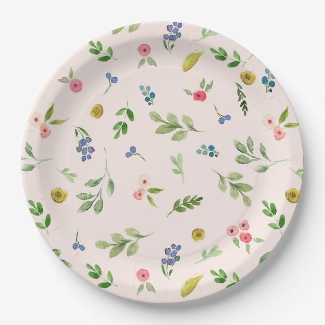 Girly Pink Flowers Pattern Party Paper Plates (Front)