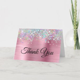 Girly Pink Foil Holo Glitter Thank You Card