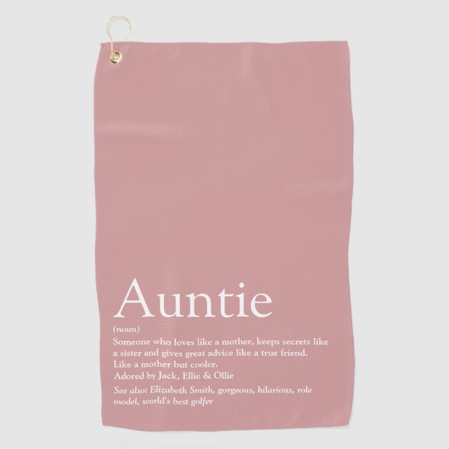 Girly Pink Fun Modern Cool Aunt Auntie Definition Golf Towel (Front)