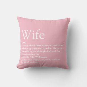 Girly Pink Fun Typographic Modern Wife Definition  Cushion