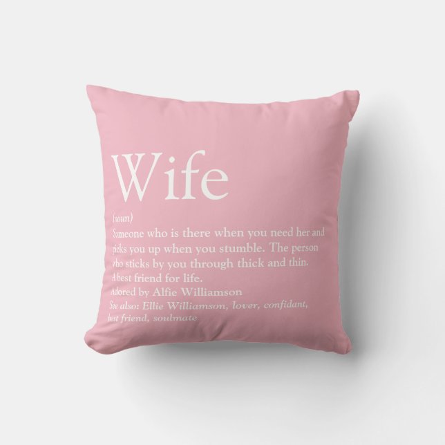 Girly Pink Fun Typographic Modern Wife Definition  Cushion (Front)