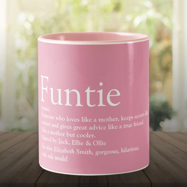 Girly Pink Funny Funtie Aunt Auntie Definition Two-Tone Coffee Mug (Girly Pink Funny Funtie Aunt Auntie Definition Two-Tone Coffee Mug)