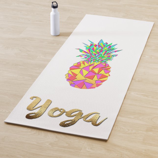 Girly Pink Geometric Triangles Pineapple Gold Yoga Mat (In Situ)