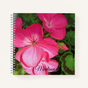 Girly Pink Geranium Flower With Waterdrops Photo Notebook