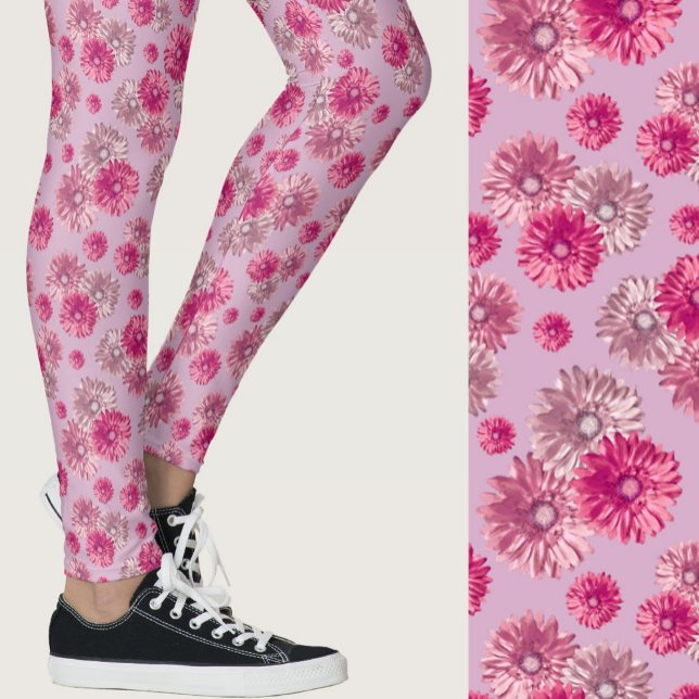 Girly pink gerbera daisy floral Patterned Leggings (Creator Uploaded)