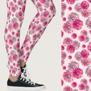 Girly pink gerbera daisy floral Patterned Leggings