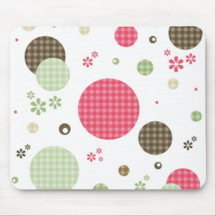 Girly Pink Gingham Pattern Circles Cute Daisies Mouse Mat