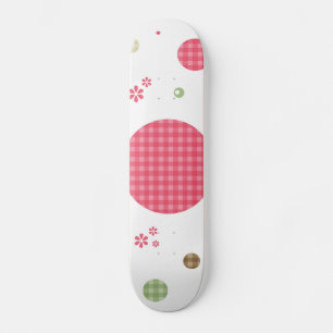 Girly Pink Gingham Pattern Circles Cute Daisies Skateboard