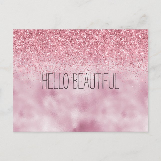 Girly Pink Glam Glitter Postcard (Front)