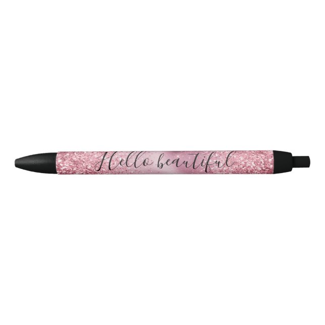 Girly Pink Glam Glitter sparkle Black Ink Pen (Front)