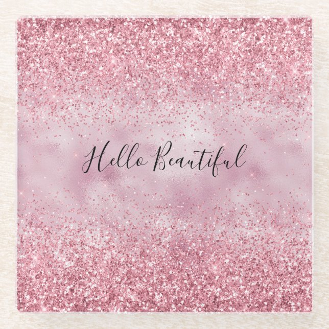 Girly Pink Glam Glitter sparkle Glass Coaster (Front)