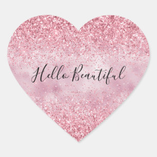 Girly Pink Glam Glitter sparkle Heart Sticker