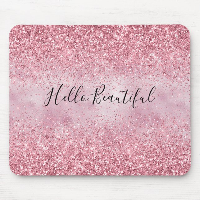 Girly Pink Glam Glitter sparkle Mouse Mat (Front)