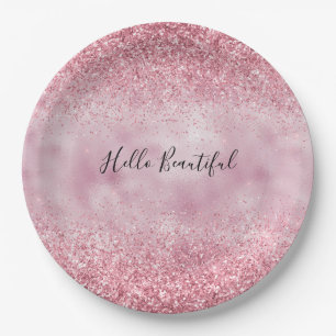 Girly Pink Glam Glitter sparkle Paper Plate