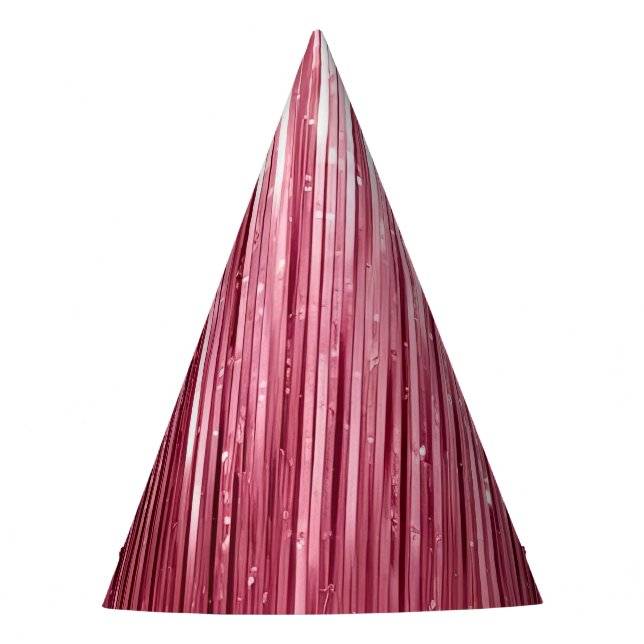 Girly Pink Glam Glitzy Tinsel Stripes Birthday Party Hat (Front)